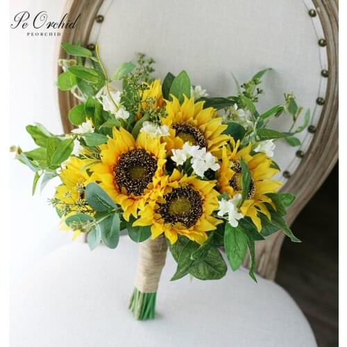PEORCHID Sunflower Bridal Bouqet The Bride Holding Flowers Flores Artificiales De Novia Artificial Bridesmaid Wedding Bouquet