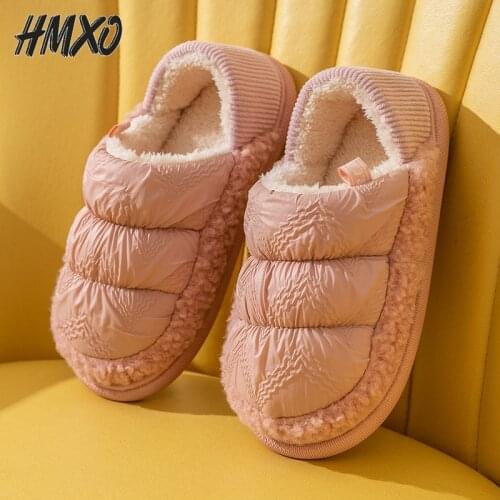 HMXO Female Bag Heel Slipper Padded Non-slip Warmth Waterproof Indoor Couple Wool Slippers Cotton Slippers Women Non-slip Plush