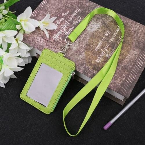 Leather ID Badge Cards Holder Lanyard Credit Card Case Business Organizer Bag