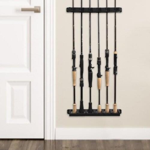 Fishing Vertical 6-Rod Holder Rack Fishing Pole Holder Rod Stand Wall Mount Modular for Garage Black Six-Hole Fishing Holder kay