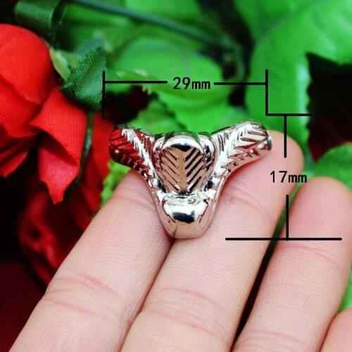 Vintage Zinc Alloy Jewelry Gift Box Wood Case Deco Carving Corner Protector,Mini Furniture Foot,Silver Color,29*17mm,12pcs