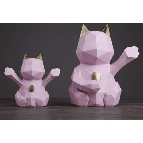 Fun Waved cat geometric abstract art statue Exquisite animal home furnishings decoration