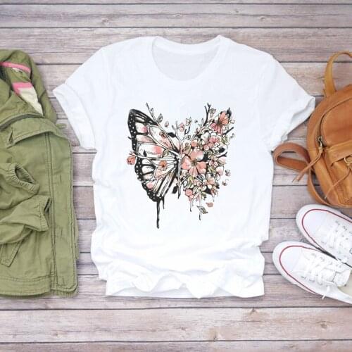 Women 2021 Vintage Butterfly Clothing Floral Fashion Print Summer Shirt T-shirts Top T Graphic Female Ladies Womens Tee T-Shirt
