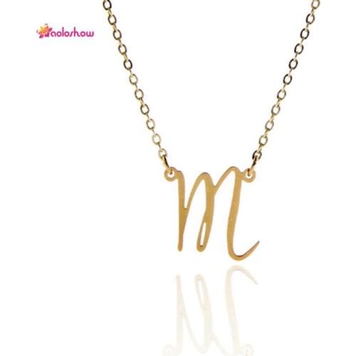 AOLOSHOW Small Initials Charm Necklace for Women Stainless Steel Gold color Collier Femme Letters Charm Jerwelry NL-2457
