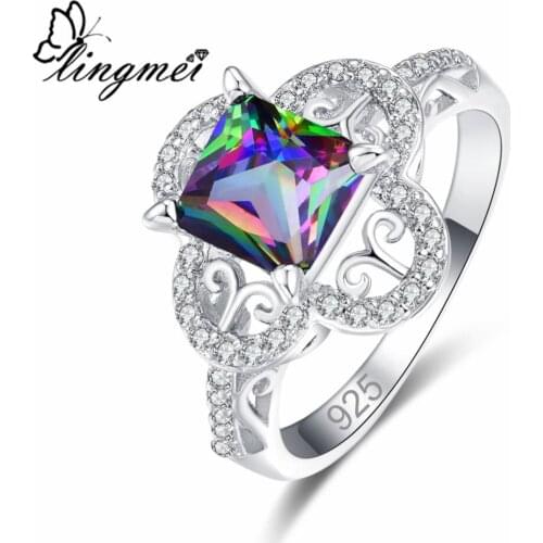 Lingmei New Comes Princess Multi & Royal Blue White CZ Silver ColorRing Size 6-9 Luxury Noble Women Wedding Jewelry