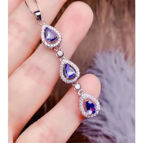 Natural blue tanzanite Pendant natural gemstone Elegant Lucky water drops bean pendant necklace 925 silver women party jewelery
