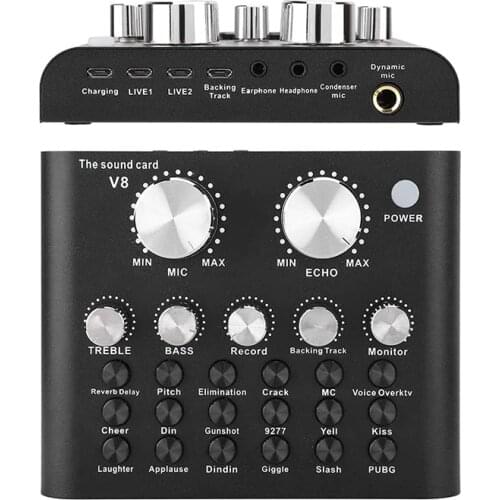 Audio Interface V8 Usb Sound Card Audio Microphone Webcast Live Sound Card External Usb Bluetooth Function For Phone PC Dropship