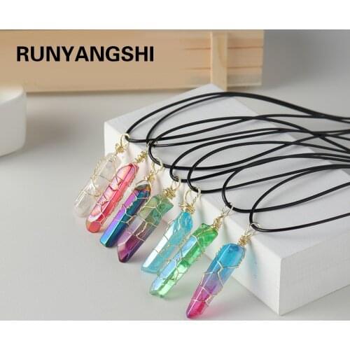 1PC Natural Crystal Quartz Electroplating rainbow Clear Quartz Hand woven net pocket charm Pendants for diy Jewelry Necklaces