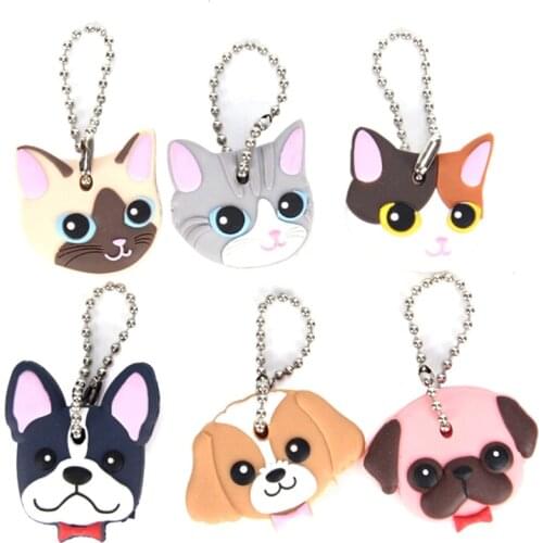 1Pc Silicone Key Ring Cap Case Lovely Animals Head Shape Keychain Shell Cat Hamster Pug Dog Desk Sets School Stationery