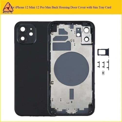 1Pc Back Housing Cover for iPhone 12 Mini Back Glass Middle Frame Body Chassis Cover with SIM Card Tray & Side keys &Camera Lens