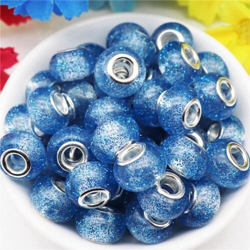 10Pcs Color Glitter Round Shiny Furface 5mm Big Hole Resin Spacer Beads Charms Fit Pandora Bracelet Women Girls Hair Beads Drop