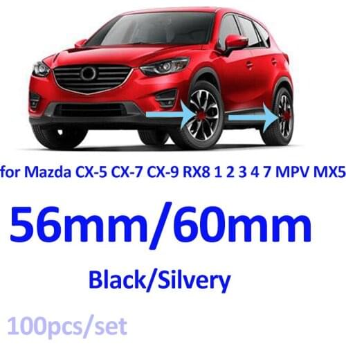 100pcs/set ABS PVC 56mm 60mm Car Emblem Wheel Center Hub Rims Caps Black silvery for Mazda CX-5 CX-7 CX-9 RX8 1 2 3 4 7 MPV MX5