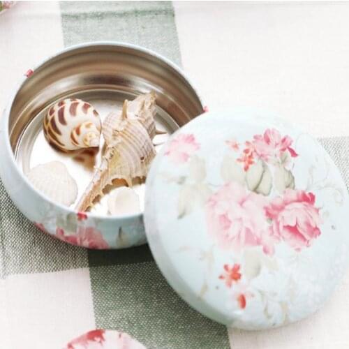 100pcs Floral Pastoral Iron Storage Tank Box Bins Cans Metal Round Coffee Tea Snacks Candy Tin Storage Container Decor