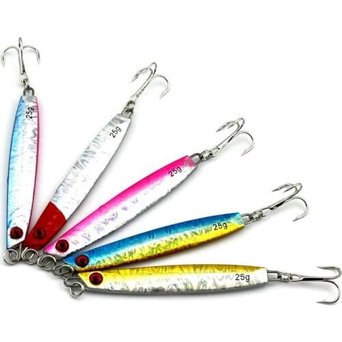 5pcs 8cm 25g Metal Lead Fishing Lures Sea Artificial Fishing Accessories Treble Hooks Jig Head Ice Fishing Sinking Wobblers
