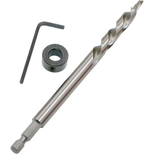 9.5mm 3/8" Twist Step Drill Bit + Depth Stop Collar + Hex Wrench Set For Pocket Hole Jig Kit Guide Power Tools