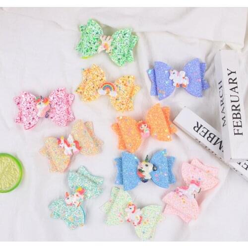 XIMA 1PC Unicorn Hair Bows for Baby Girls Hair Clips Hairpins Glitter Bows Barrettes for Baby Toddler Kids Hair Accessories