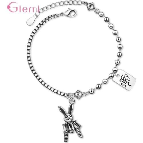 Vintage Rabbit Charm Bracelet 925 Sterling Silver Beads Link Chain Bracelet For Women Girl Personality Jewelry Gifts