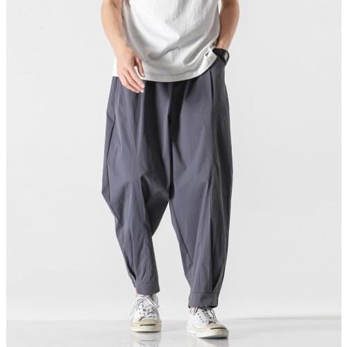2021 Summer Men Solid Color Cotton Casual Pants Mens Breathable Comfortable Harajuku Trousers Male Chinese Style Harem Pants 5XL