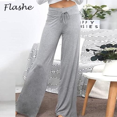 Women Wide Leg Pants High Waist Drawstring Solid Color Casual Pants Women Long Straight Pants For Women Long Trousers Homewear