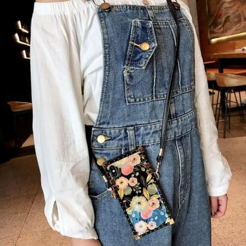 For iPhone 11 Pro MAX 7 8 6 6s Plus Luxury Floral Case Soft TPU Relief Capa For iPhone X XR XS MAX Lanyard Shoulder Strap Case