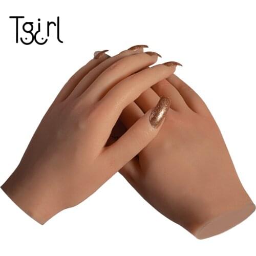 1Pcs Nail Art Fake Hand for Training /Skin Colour Flexible Soft Silicone Flectional Mannequin Hand Model/Painting Practice Tool