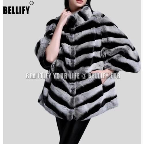 Famous Popular Design Luxuious Real rex chinchila Rabbit Fur cape coats For Women