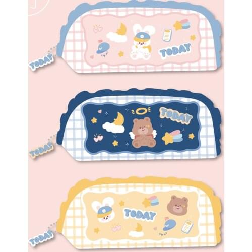 Korean cute cartoon lace pencil case student large-capacity storage bag INS girl heart stationery bag
