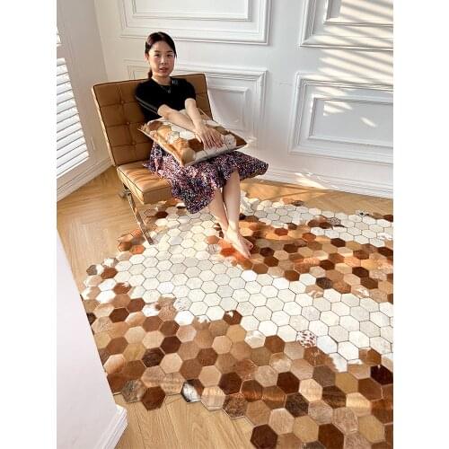 Natural Handmade Leather Carpet Bedroom Bed Stitching Cowhide Carpet Tea Table Blanket Large Size Area Rugs for Living Room