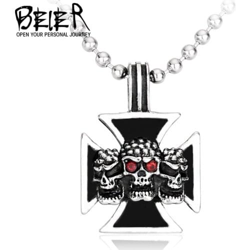 Beier new store 316L Stainless Steel pendant necklace cross men punk vintage skull men pendant jewelry LLBP8-116P