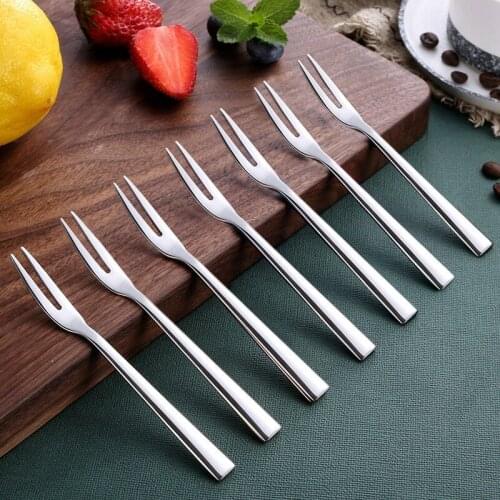 10Pcs 304 Stainless Steel Cocktail Dessert Fork Appetizer Snack Cake Fruit Forks Set-ABUX