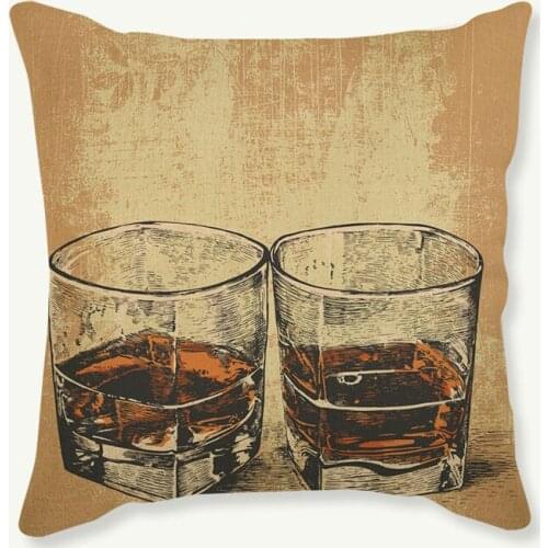 Vintage Glass Style Pattern Cushion Pillowcase Red Wine Glasses Decoration Gallery Restaurant Bar Cotton Linen Throw Pillows
