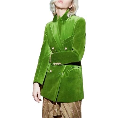 Latest Women Blazer High Quality Velvet Double Breasted Custom Made Green Jacket 1 Piece Daily Casual Coat Womens Suit & Blazer