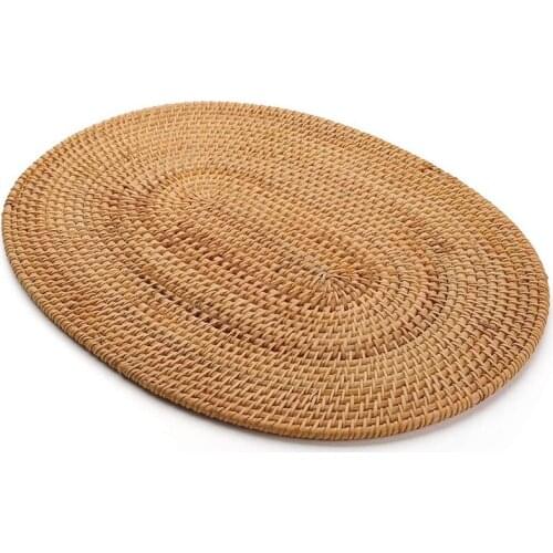 Oval Rattan Placemat,Natural Rattan Hand-Woven,Tea Ceremony Accessories,Suitable for Dining Room, Kitchen,Living Room