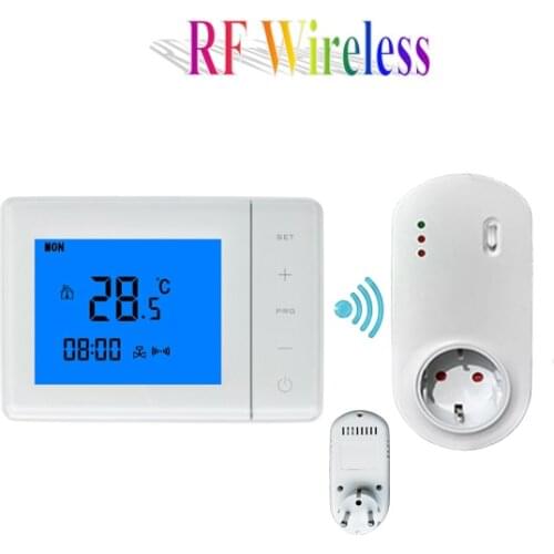 Programmable LCD Touch Screen RF Wireless Thermostat 16A Electric Floor Heating Infrared Heater With Plug Socket Outlet 100-240V
