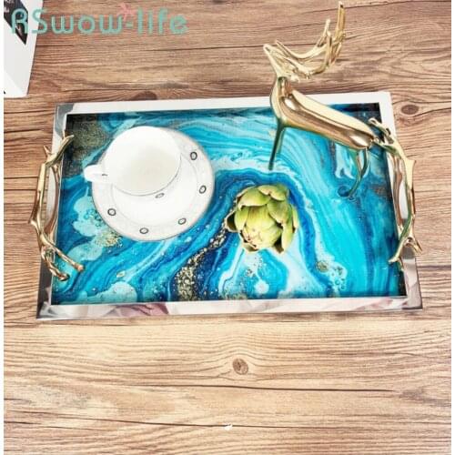 42*27*5.5cm European Quicksand Rectangular Trays Light Luxury Decoration Dining Table Storage Trays Service Tray Dessert Tray