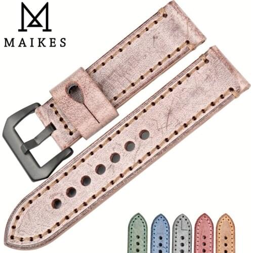MAIKES New Fashion Genuine Calf Leather Watch Strap 22mm 24mm 6 Color Mens and Womens Watch Bands For Panerai Bracelets Gifts