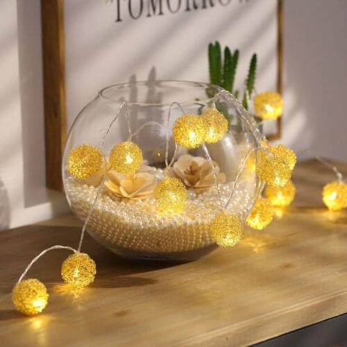 1.5/2.5/5m Fairy Golden Ball String Light Xmas Wedding Curtain Lamp Battery LED Lighting