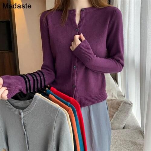 Sweaters Women Button Up O-neck Knitted Ladies Tops Long Sleeve Solid Female Ladies Knitwear Pull Femme Casual Woman Sweater