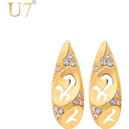 U7 Unique Ethnic Earings Fashion Jewelry Gold Color Rhinestone Water Drop Earrings For Women E392