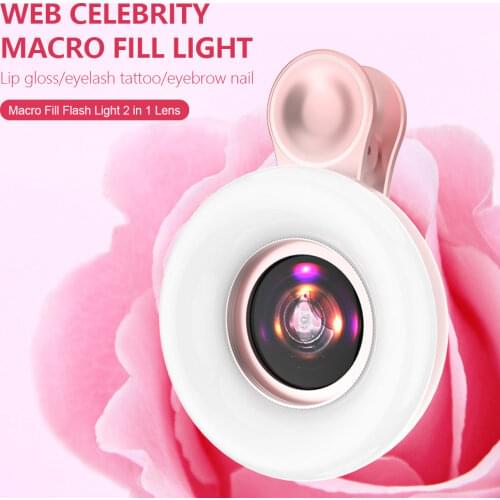 Universal Mobile Phone Fill Light 15X Macro Lens Rechargable Portable LED Ring Flash Light Phone Selfie Lamp Ring Clip Light