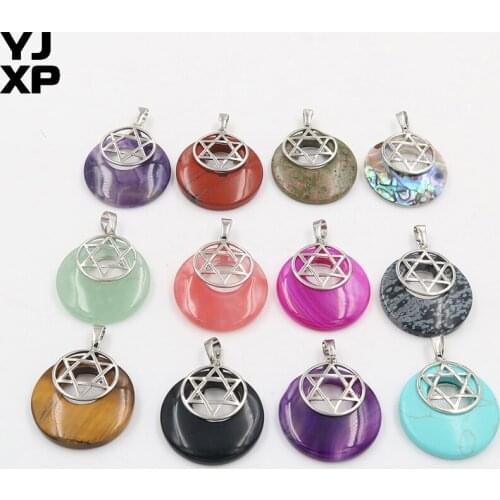 YJXP Hexagram Star of David Pendants Round Hollow Donut Shape Amethysts Crystal Quartzs Stones Jewelry for Women Men Necklaces
