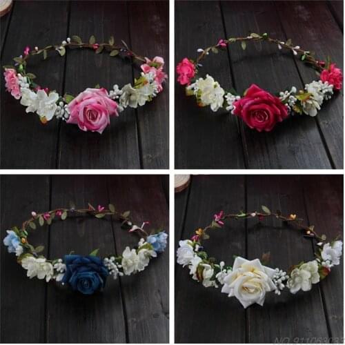 Women Wedding Flower Hair Garland Crown Headband Floral Rose Handmade Vacation