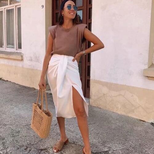 Women skirts 2020 New Women White Black Skirt Gathered Detail High-waist midi elegant High Street casual Fashion Women skirts