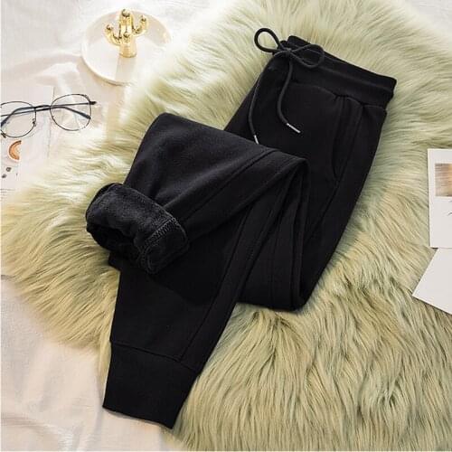 Plus Size Pure Cotton Velvet Pants Women Thick Elastic Waist Drawstring All-Match Ankle Length Warm Casual Sports Pants Mujer