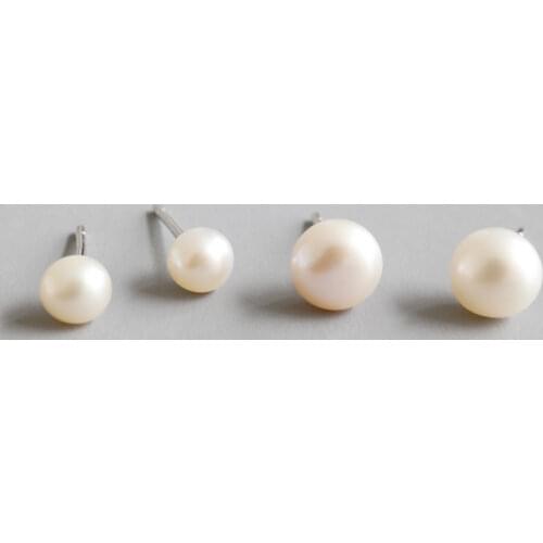 Real 925 sterling silver stud earrings for women pendientes, simple 4.5mm 6mm natural freshwater pearl earings fashion jewelry