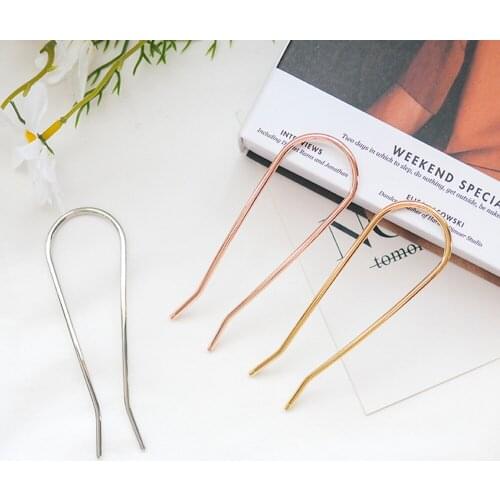 2021 New Japan Trendy Golden Silver Color Rose Gold Metal Geometric U Shaped Fork Hairpins Headwear Accessories for Women
