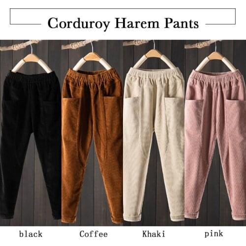 Plush Thick Casual Pants Women Fashion Corduroy Warm Pants Autumn Winter Elastic High Waist Harem Pants Trousers