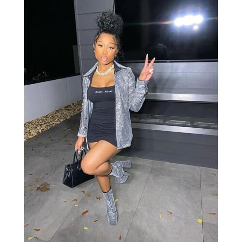 2021 Autumn New Womens Top Fashion Sequined Coat Solid Color Loose High Quality Clothes Plus Size