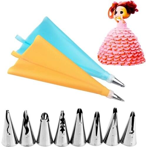 10Pcs Skirt Lace Cake Decorating Tips Cream Nozzles Pastry Tools With Cream Bag Stainless Steel Icing Piping Nozzles Cake Decor