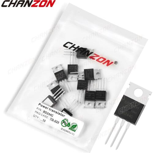 10Pcs BD244C TO-220 Power Transistor Bipolar Junction BJT Powerful Triode Tube Fets DIP -6A -100V Integrated Circuits